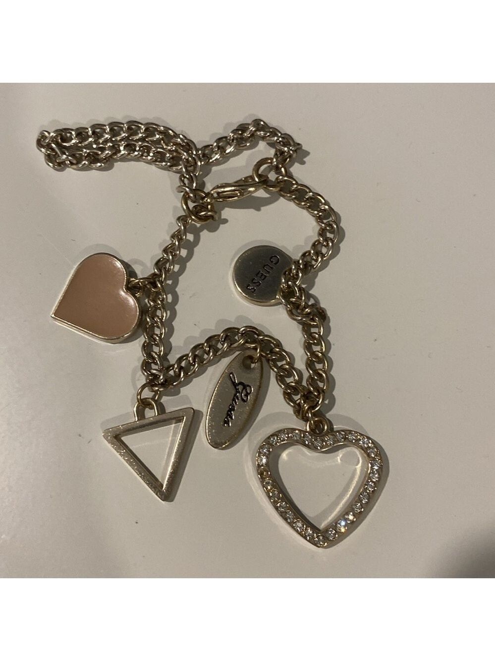 Guess Gold Tone Charm with Heart and Triangle Charms